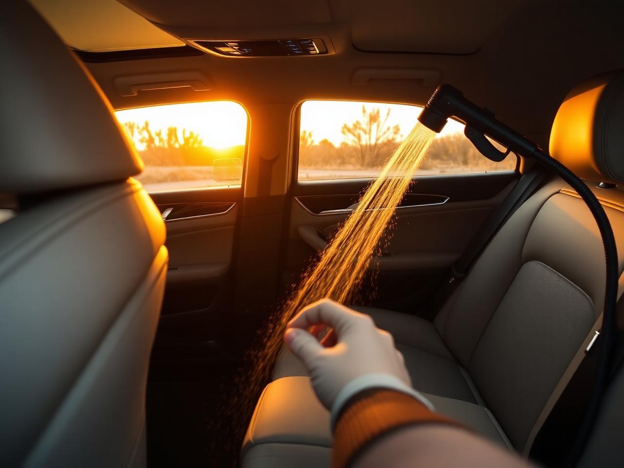 Interior of a car cabin being deep cleaned